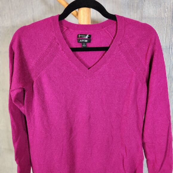Apt 9 $60 Medium Hot Pink Cashmere Blend V-Neck Raglan Sleeve Sweater - Picture 3 of 9
